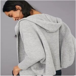 Anthropologie Laura Cropped Hoodie Cardigan Gray One Size Ribbed Knit Open Front
